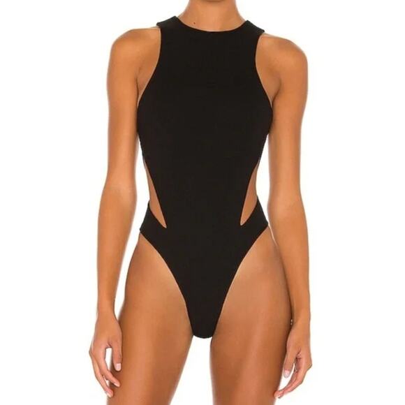 Atoir Tops - Atoir Black Bianca Racerback Stretchy Scuba Fabric Side Cutouts Bodysuit Sz 2